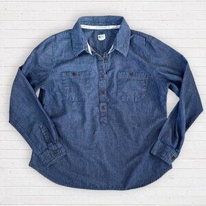 TOM'S x TARGET Collab Chambray Denim Blue Swiss Dot Tunic Pullover Top Women's L